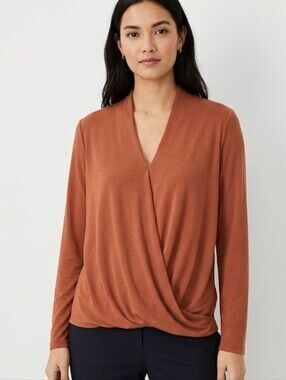 Ann Taylor LOFT Outlet Women's Top Blouse Size Large Rust Crossover Front